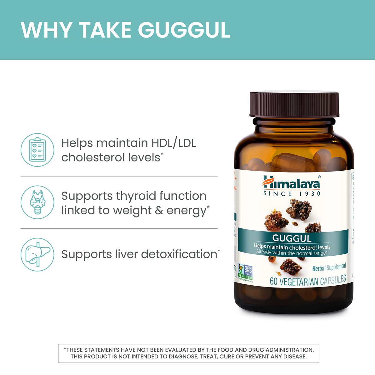 Himalaya Guggul – Pflanzliche Leberunterstützung für Leberreinigung, Cholesterin, HDL & LDL – Vegan, Nicht-GVO, Glutenfrei, 720 mg, 60 Kapseln