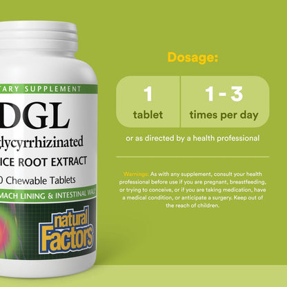 Natural Factors DGL Kautabletten – Verdauungsunterstützung mit Süßholzwurzelextrakt – Kautabletten für Magenschleimhaut & Magengesundheit – Nicht-GVO & glutenfrei – 180 Kautabletten (180 Portionen)