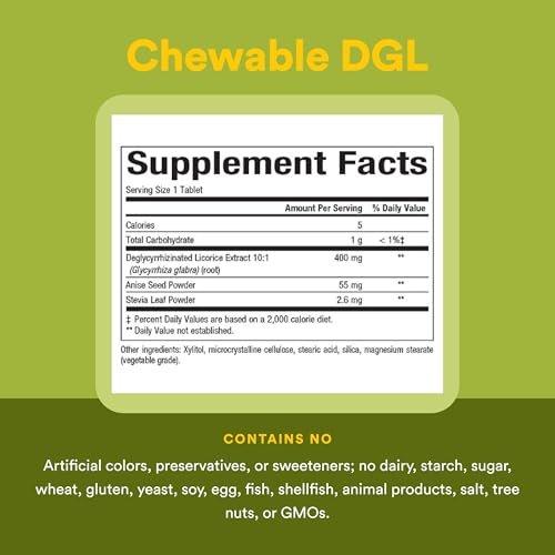 Natural Factors DGL Kautabletten – Verdauungsunterstützung mit Süßholzwurzelextrakt – Kautabletten für Magenschleimhaut & Magengesundheit – Nicht-GVO & glutenfrei – 180 Kautabletten (180 Portionen)