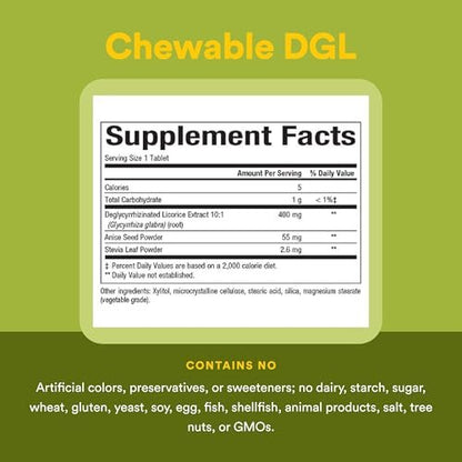 Natural Factors DGL Kautabletten – Verdauungsunterstützung mit Süßholzwurzelextrakt – Kautabletten für Magenschleimhaut & Magengesundheit – Nicht-GVO & glutenfrei – 180 Kautabletten (180 Portionen)