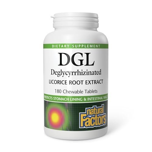 Natural Factors DGL Kautabletten – Verdauungsunterstützung mit Süßholzwurzelextrakt – Kautabletten für Magenschleimhaut & Magengesundheit – Nicht-GVO & glutenfrei – 180 Kautabletten (180 Portionen)