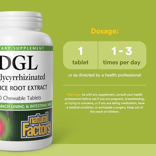 Natural Factors DGL Kautabletten – Verdauungsunterstützung mit Süßholzwurzelextrakt – Kautabletten für Magenschleimhaut & Magengesundheit – Nicht-GVO & glutenfrei – 180 Kautabletten (180 Portionen)