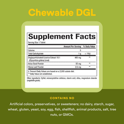 Natural Factors DGL Kautabletten – Verdauungsunterstützung mit Süßholzwurzelextrakt – Kautabletten für Magenschleimhaut & Magengesundheit – Nicht-GVO & glutenfrei – 180 Kautabletten (180 Portionen)