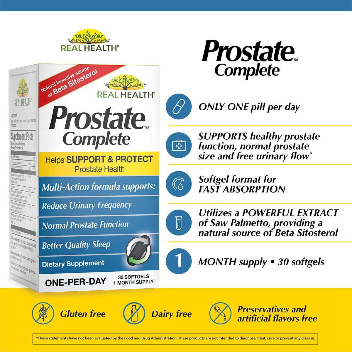 Real Health The Prostate Formula - Prostatagesundheit für Männer, Sägepalmen-Formel für gesunde Blase und Harnwegsunterstützung, mit Lycopin, Resveratrol & Selen - 30 Kapseln
