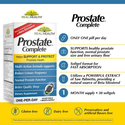 Real Health The Prostate Formula - Prostatagesundheit für Männer, Sägepalmen-Formel für gesunde Blase und Harnwegsunterstützung, mit Lycopin, Resveratrol & Selen - 30 Kapseln