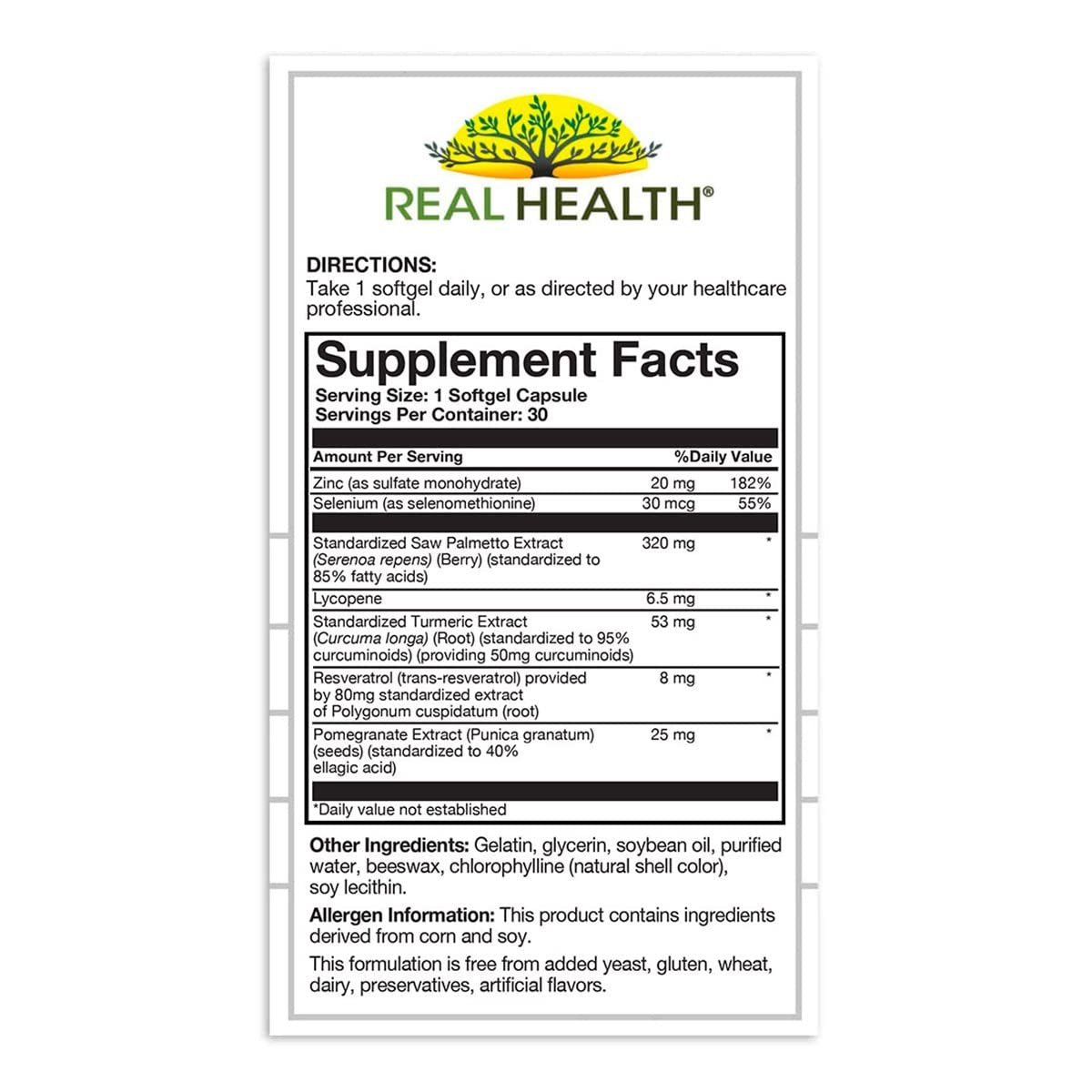 Real Health The Prostate Formula - Prostatagesundheit für Männer, Sägepalmen-Formel für gesunde Blase und Harnwegsunterstützung, mit Lycopin, Resveratrol & Selen - 30 Kapseln