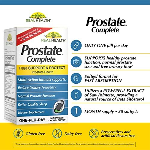 Real Health The Prostate Formula - Prostatagesundheit für Männer, Sägepalmen-Formel für gesunde Blase und Harnwegsunterstützung, mit Lycopin, Resveratrol & Selen - 30 Kapseln