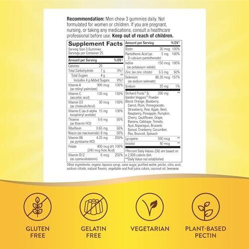 Nature's Way Alive! Men's Gummie-Multivitamin – Unterstützt Herzgesundheit und Muskelfunktion mit vollem B-Vitamin-Komplex, 75 Gummibärchen (Orange, Traube, Kirsche)
