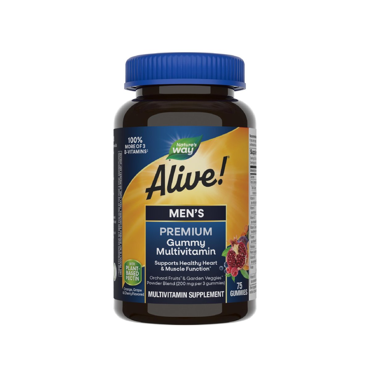 Nature's Way Alive! Men's Gummie-Multivitamin – Unterstützt Herzgesundheit und Muskelfunktion mit vollem B-Vitamin-Komplex, 75 Gummibärchen (Orange, Traube, Kirsche)