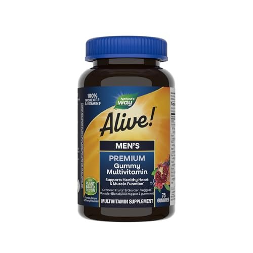 Nature's Way Alive! Men's Gummie-Multivitamin – Unterstützt Herzgesundheit und Muskelfunktion mit vollem B-Vitamin-Komplex, 75 Gummibärchen (Orange, Traube, Kirsche)