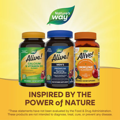 Nature's Way Alive! Men's Gummie-Multivitamin – Unterstützt Herzgesundheit und Muskelfunktion mit vollem B-Vitamin-Komplex, 75 Gummibärchen (Orange, Traube, Kirsche)