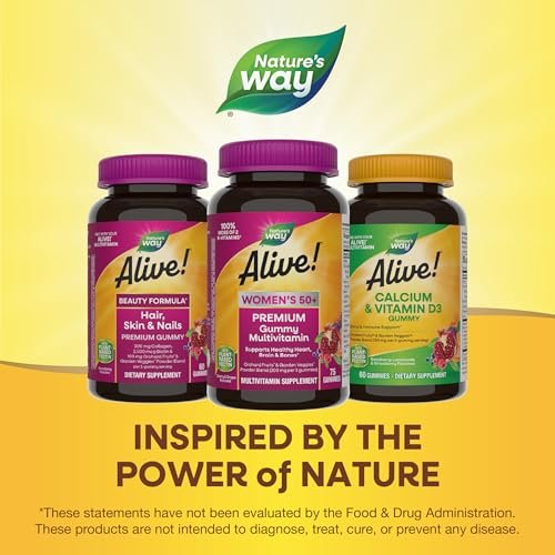 Nature's Way Alive! Women's 50+ Premium Gummy Multivitamin – Unterstützt Herz, Gehirn & Knochen*, B-Vitamine, vegetarisch, Trauben- und Kirschgeschmack, 75 Gummis