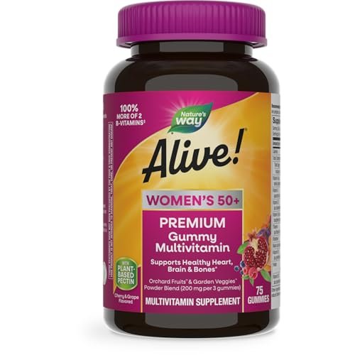 Nature's Way Alive! Women's 50+ Premium Gummy Multivitamin – Unterstützt Herz, Gehirn & Knochen*, B-Vitamine, vegetarisch, Trauben- und Kirschgeschmack, 75 Gummis