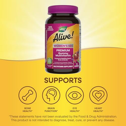 Nature's Way Alive! Women's 50+ Premium Gummy Multivitamin – Unterstützt Herz, Gehirn & Knochen*, B-Vitamine, vegetarisch, Trauben- und Kirschgeschmack, 75 Gummis
