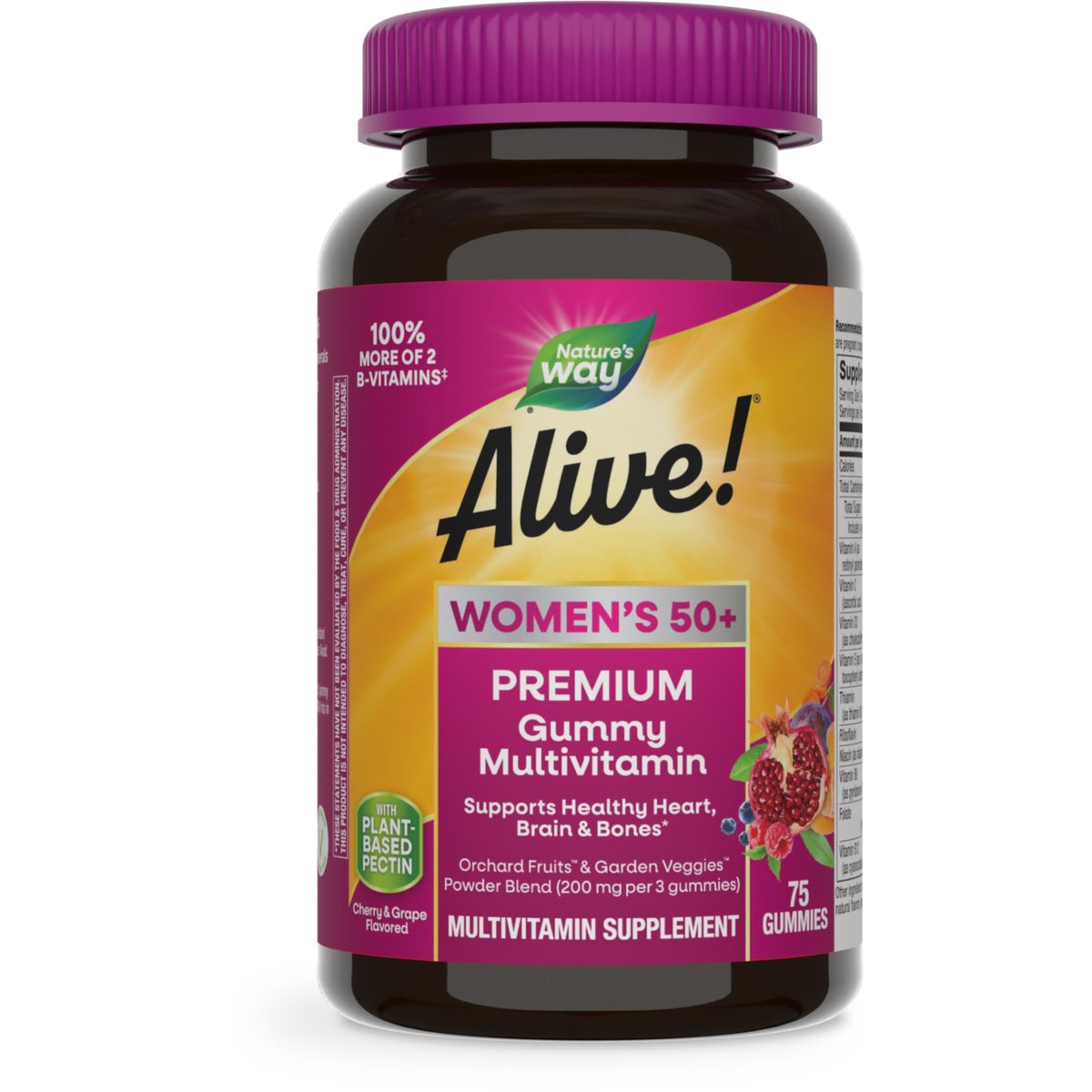 Nature's Way Alive! Women's 50+ Premium Gummy Multivitamin – Unterstützt Herz, Gehirn & Knochen*, B-Vitamine, vegetarisch, Trauben- und Kirschgeschmack, 75 Gummis
