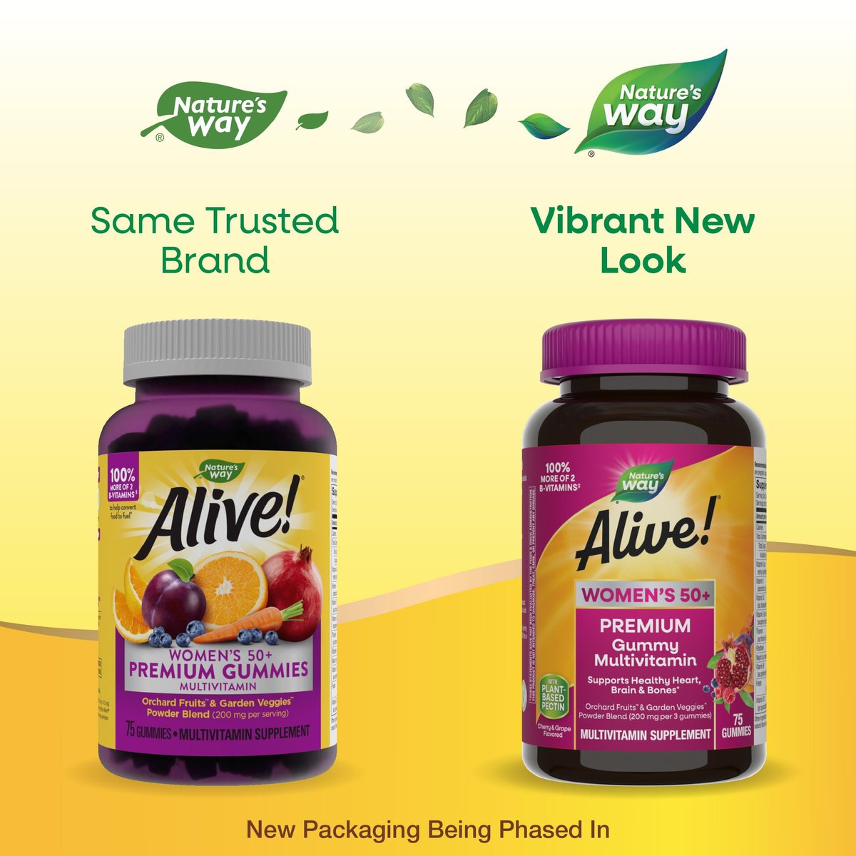Nature's Way Alive! Women's 50+ Premium Gummy Multivitamin – Unterstützt Herz, Gehirn & Knochen*, B-Vitamine, vegetarisch, Trauben- und Kirschgeschmack, 75 Gummis