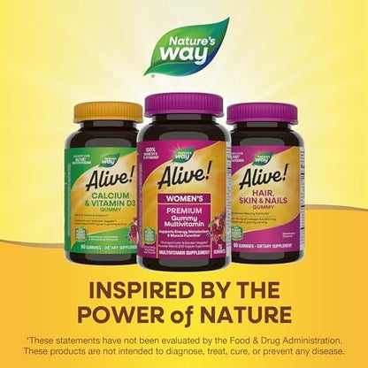 Nature's Way Alive! Premium Frauen Multivitamin Gummis – Unterstützt den Energiestoffwechsel* und die Muskelfunktion* mit B-Vitaminen, Geschmacksrichtungen Traube, Kirsche & Blaubeere-Acai, 75 Gummis (Verpackung kann variieren)