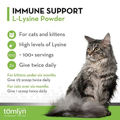 Tomlyn Immune Support Tägliches L-Lysin-Pulver für Katzen und Kätzchen, Fischgeschmack, 100 g (3,5 oz)