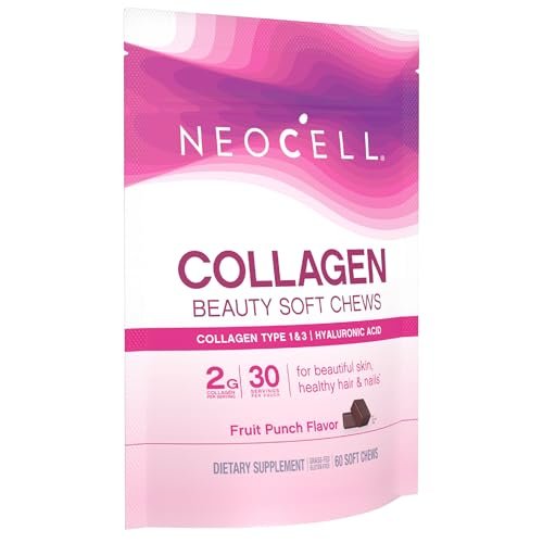 NeoCell Collagen Beauty Soft Chews mit Vitamin C und Hyaluronsäure – für Haar, Haut und Nägel, Fruchtpunsch, 60 Soft Chews