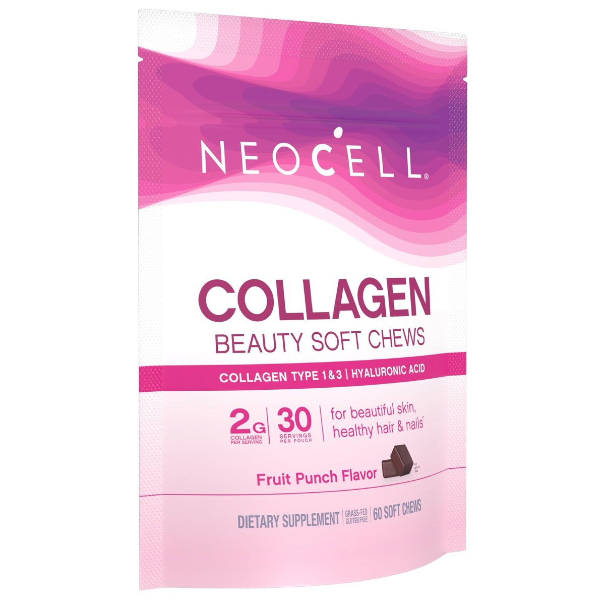 NeoCell Collagen Beauty Soft Chews mit Vitamin C und Hyaluronsäure – für Haar, Haut und Nägel, Fruchtpunsch, 60 Soft Chews