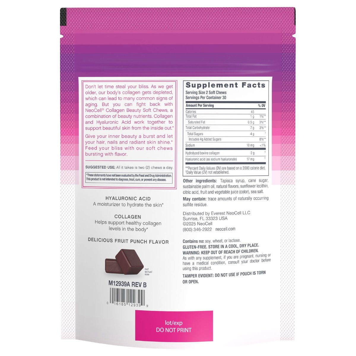 NeoCell Collagen Beauty Soft Chews mit Vitamin C und Hyaluronsäure – für Haar, Haut und Nägel, Fruchtpunsch, 60 Soft Chews