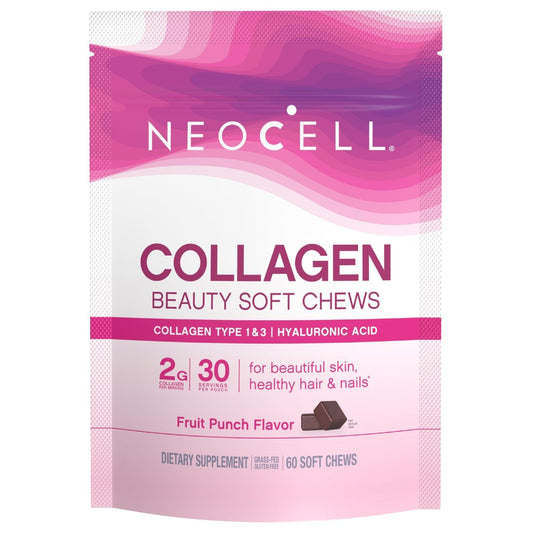 NeoCell Collagen Beauty Soft Chews mit Vitamin C und Hyaluronsäure – für Haar, Haut und Nägel, Fruchtpunsch, 60 Soft Chews
