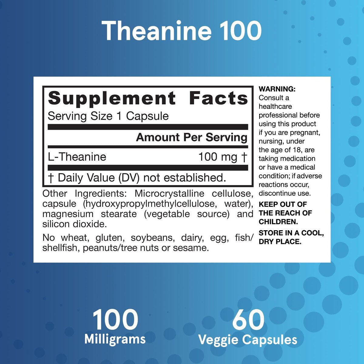 Jarrow Formulas® Theanine 100 mg – Nahrungsergänzungsmittel, 60 Kapseln, 60-Tage-Versorgung