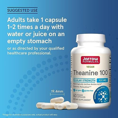 Jarrow Formulas® Theanine 100 mg – Nahrungsergänzungsmittel, 60 Kapseln, 60-Tage-Versorgung