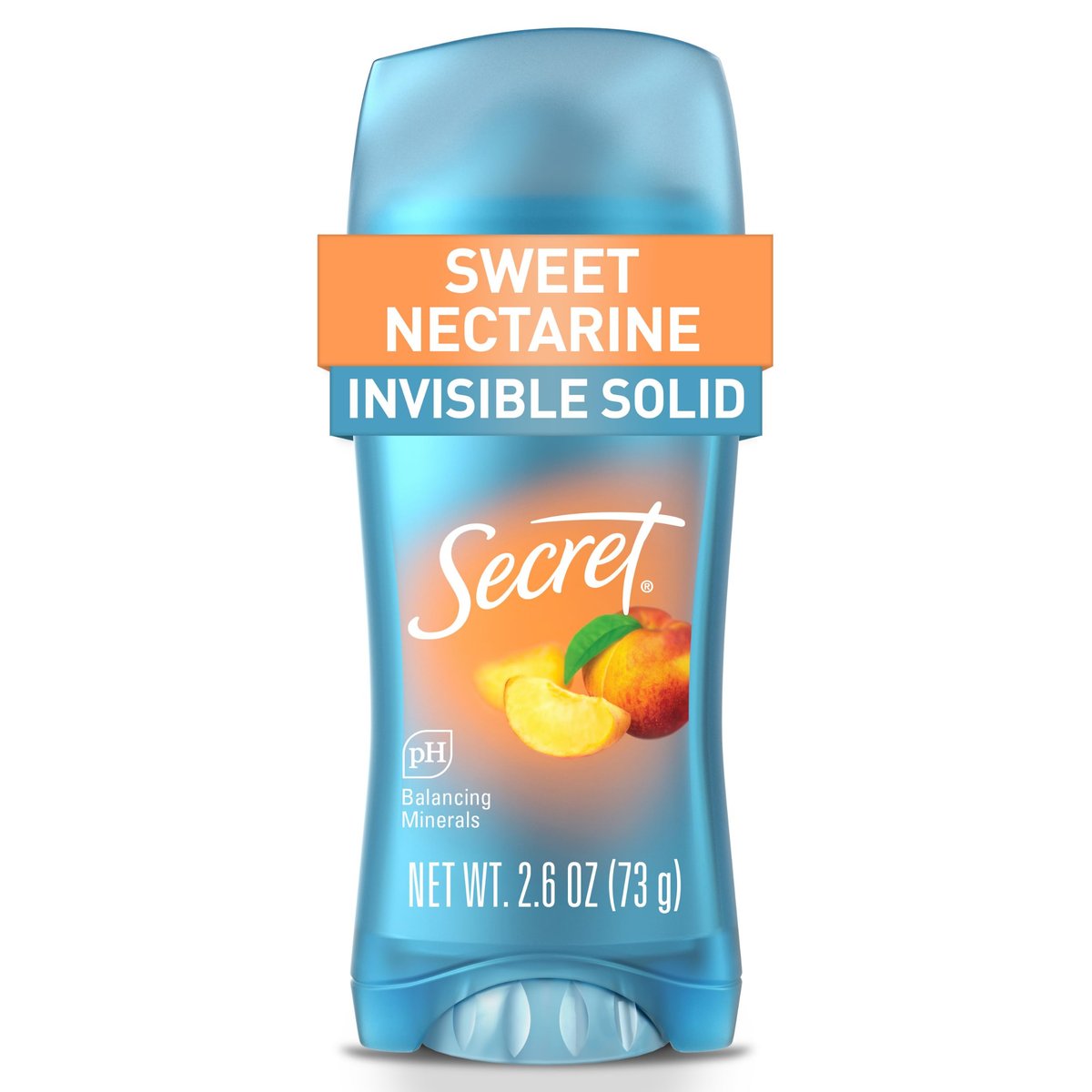 Secret Fresh Antiperspirant Deodorant für Frauen, 72h atmungsaktiver Schweiß- & Geruchsschutz, sofortige Frische & sanfte, pH-ausgleichende Mineralien, unsichtbarer Solid, süßer Nektarinenduft, 2,6 oz