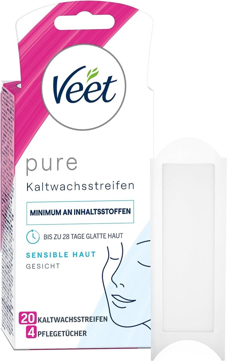 Veet Gesichtswachsstreifen für empfindliche Haut – 20 Stück, fertig zu verwenden