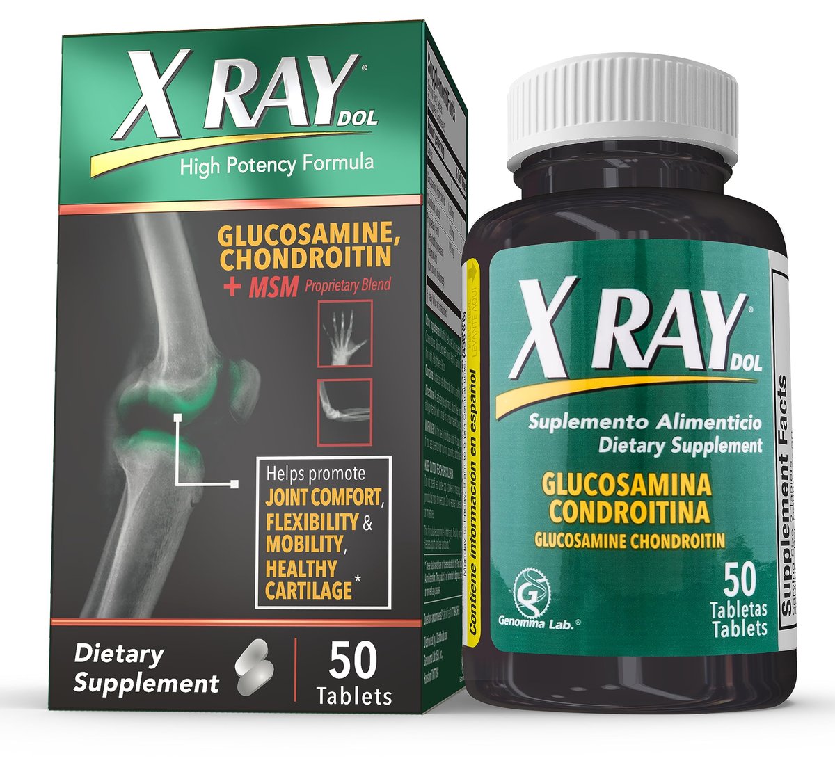 X Ray High Potency Gelenk Gesundheitsergänzung mit Glucosamin 1500mg, Chondroitin 300mg, MSM 120mg – Unterstützt gesunde Gelenke, Knochen & Knorpel – 50 Kapseln