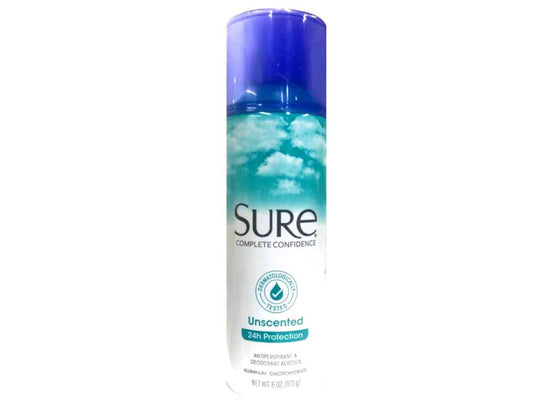 Sure Unscented Aerosol Antiperspirant und Deodorant – 24-Stunden-Schutz für Männer und Frauen – Schnelltrocknendes Spray – 6er-Pack