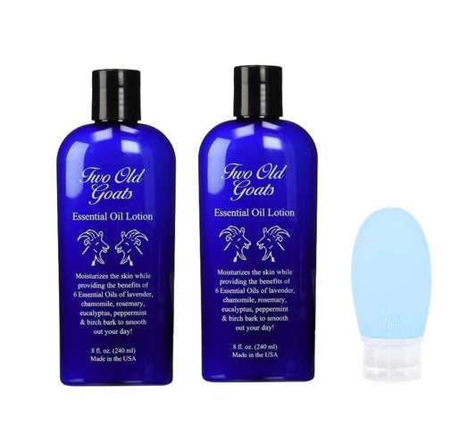 Two Old Goats Lotion 8 oz (2er-Pack) mit exklusiver Reiseflasche – Feuchtigkeitsspendende Körperlotion