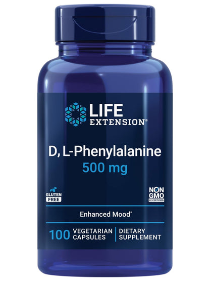 Life Extension D, L-Phenylalanin Kapseln, 500 mg – Unterstützt die Stimmung und Neurotransmitter-Gesundheit – Glutenfrei, Nicht-GVO, Vegetarisch – 100 Kapseln