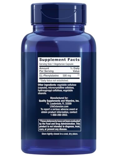 Life Extension D, L-Phenylalanin Kapseln, 500 mg – Unterstützt die Stimmung und Neurotransmitter-Gesundheit – Glutenfrei, Nicht-GVO, Vegetarisch – 100 Kapseln