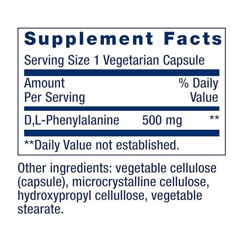 Life Extension D, L-Phenylalanin Kapseln, 500 mg – Unterstützt die Stimmung und Neurotransmitter-Gesundheit – Glutenfrei, Nicht-GVO, Vegetarisch – 100 Kapseln