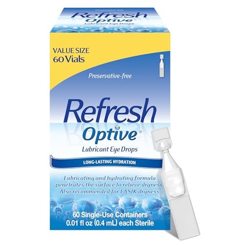 Refresh Optive Befeuchtende Augentropfen für trockene Augen, Konservierungsmittelfrei, 0,01 Fl Oz Einzeldosisbehälter, 60 Stück