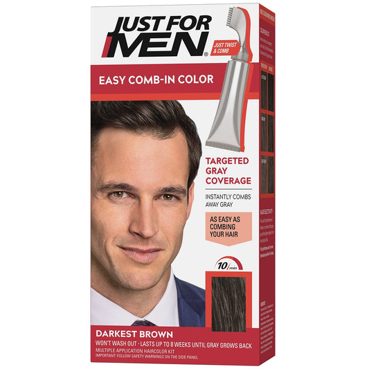 Just For Men Easy Comb-In Color – Graue Haare färben für Männer mit Kammapplikator, Einfache Anwendung ohne Mischen – Dunkelstes Braun A-50