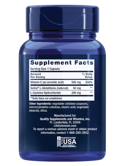 Life Extension Glutathion, Cystein & C – 500 mg Vitamin C, Starkes Antioxidans zur Unterstützung der Lebergesundheit, Glutenfrei, Nicht-GVO, 100 Kapseln