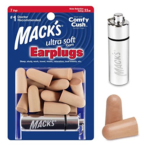 Mack’s Ultra Soft Schaumstoff-Ohrstöpsel, 7 Paar + Etui – 33 dB höchste NRR, bequeme Ohrstöpsel für Schlafen, Schnarchen, Reisen, Konzerte, Lernen und Lärm