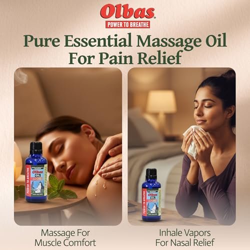 Olbas Massage- und Aromatherapieöl, 0,32 Fl Oz, Körper-Massageöl, Schweizer Kräuterrezepturen mit reinen ätherischen Massageölen zur Muskelentspannung und beruhigenden Linderung bei Schmerzen