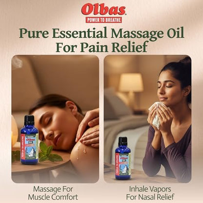 Olbas Massage- und Aromatherapieöl, 0,32 Fl Oz, Körper-Massageöl, Schweizer Kräuterrezepturen mit reinen ätherischen Massageölen zur Muskelentspannung und beruhigenden Linderung bei Schmerzen