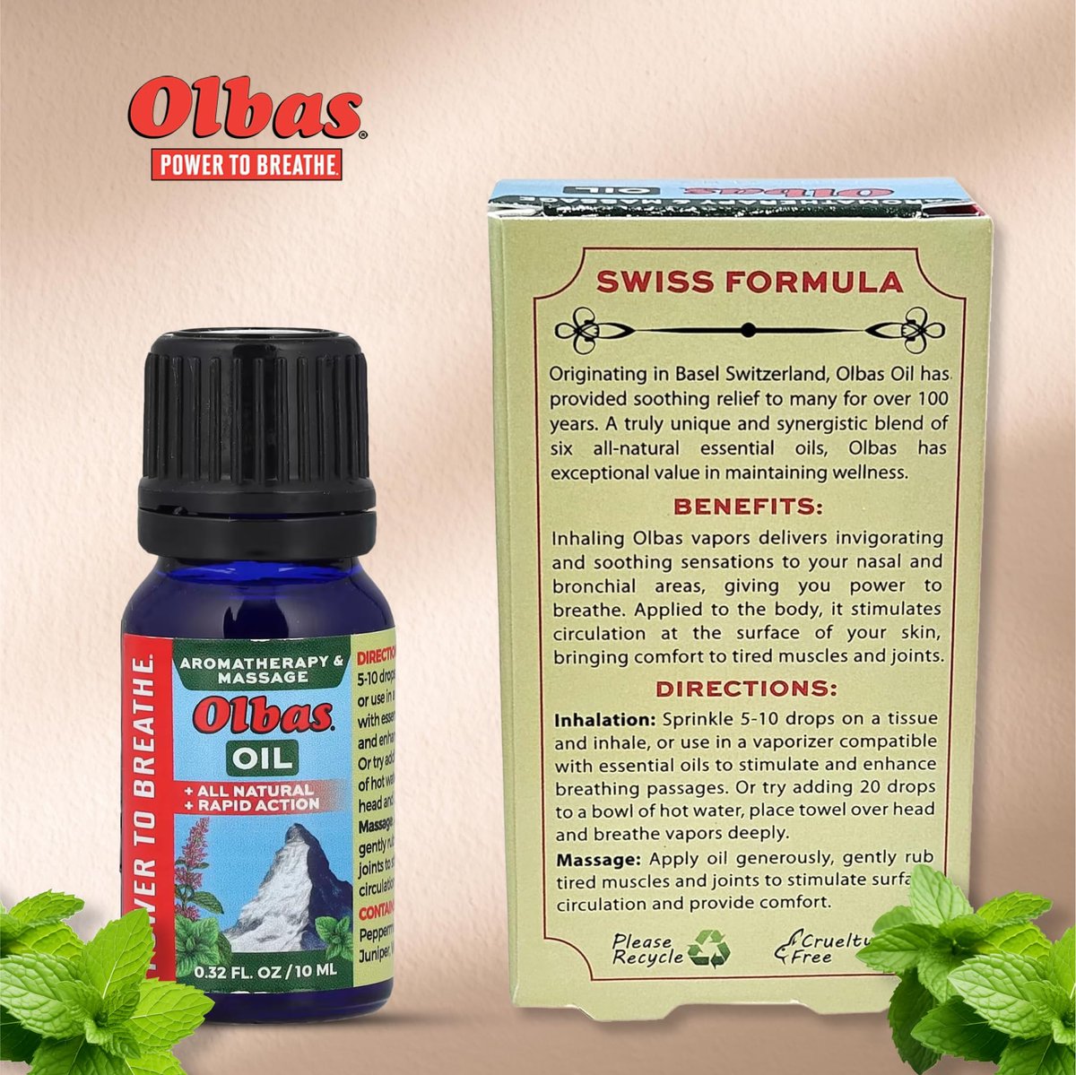 Olbas Massage- und Aromatherapieöl, 0,32 Fl Oz, Körper-Massageöl, Schweizer Kräuterrezepturen mit reinen ätherischen Massageölen zur Muskelentspannung und beruhigenden Linderung bei Schmerzen