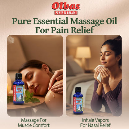 Olbas Massage- und Aromatherapieöl, 0,32 Fl Oz, Körper-Massageöl, Schweizer Kräuterrezepturen mit reinen ätherischen Massageölen zur Muskelentspannung und beruhigenden Linderung bei Schmerzen