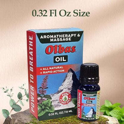 Olbas Massage- und Aromatherapieöl, 0,32 Fl Oz, Körper-Massageöl, Schweizer Kräuterrezepturen mit reinen ätherischen Massageölen zur Muskelentspannung und beruhigenden Linderung bei Schmerzen