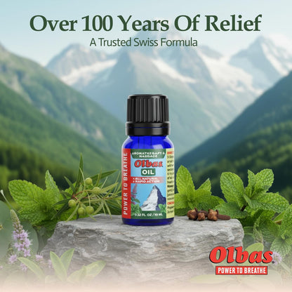 Olbas Massage- und Aromatherapieöl, 0,32 Fl Oz, Körper-Massageöl, Schweizer Kräuterrezepturen mit reinen ätherischen Massageölen zur Muskelentspannung und beruhigenden Linderung bei Schmerzen