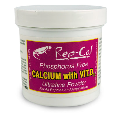 Rep-Cal SRP00200 Phosphorfreies Calcium Ultrafeines Pulver Reptilien/Amphibien Ergänzung mit Vitamin D3, 93,3 g