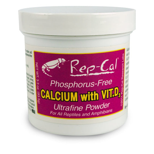 Rep-Cal SRP00200 Phosphorfreies Calcium Ultrafeines Pulver Reptilien/Amphibien Ergänzung mit Vitamin D3, 93,3 g