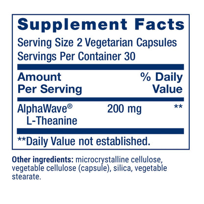 Life Extension L-Theanin – 200 mg, 60 Kapseln – Aminosäure für Ruhe, Entspannung & Stimmung – Glutenfrei, Nicht-GVO, Vegetarisch