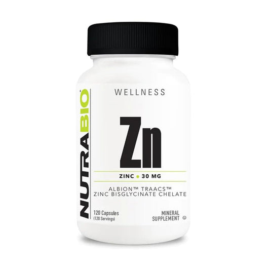 NutraBio Zinc Chelat Mineralergänzung – 30 mg Zink pro Kapsel, 120 Portionen für Wachstum, Entwicklung und Immunsystem